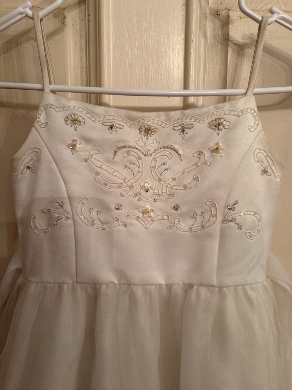 David's Bridal White Girls' Beaded Tulle Party Dress - Picture 2 of 3
